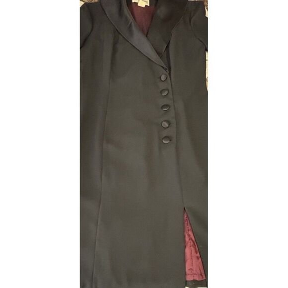 Vintage Oleg Cassini Studio Black Dress Coat Size 12 Purple Lining Made in USA - Picture 6 of 7